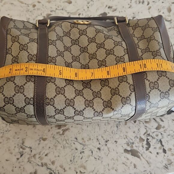 Gucci Sherry Line Brown Monogram Canvas Boston Bag With A Vintage, Rare Charm - Picture 12 of 13